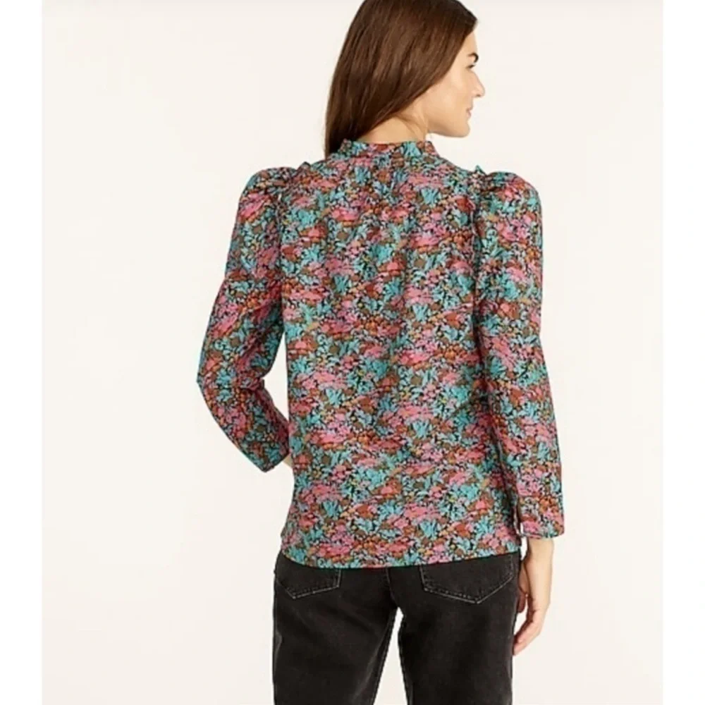 J.Crew Classic cotton Puff-sleeve top in Ratti® Red blooms